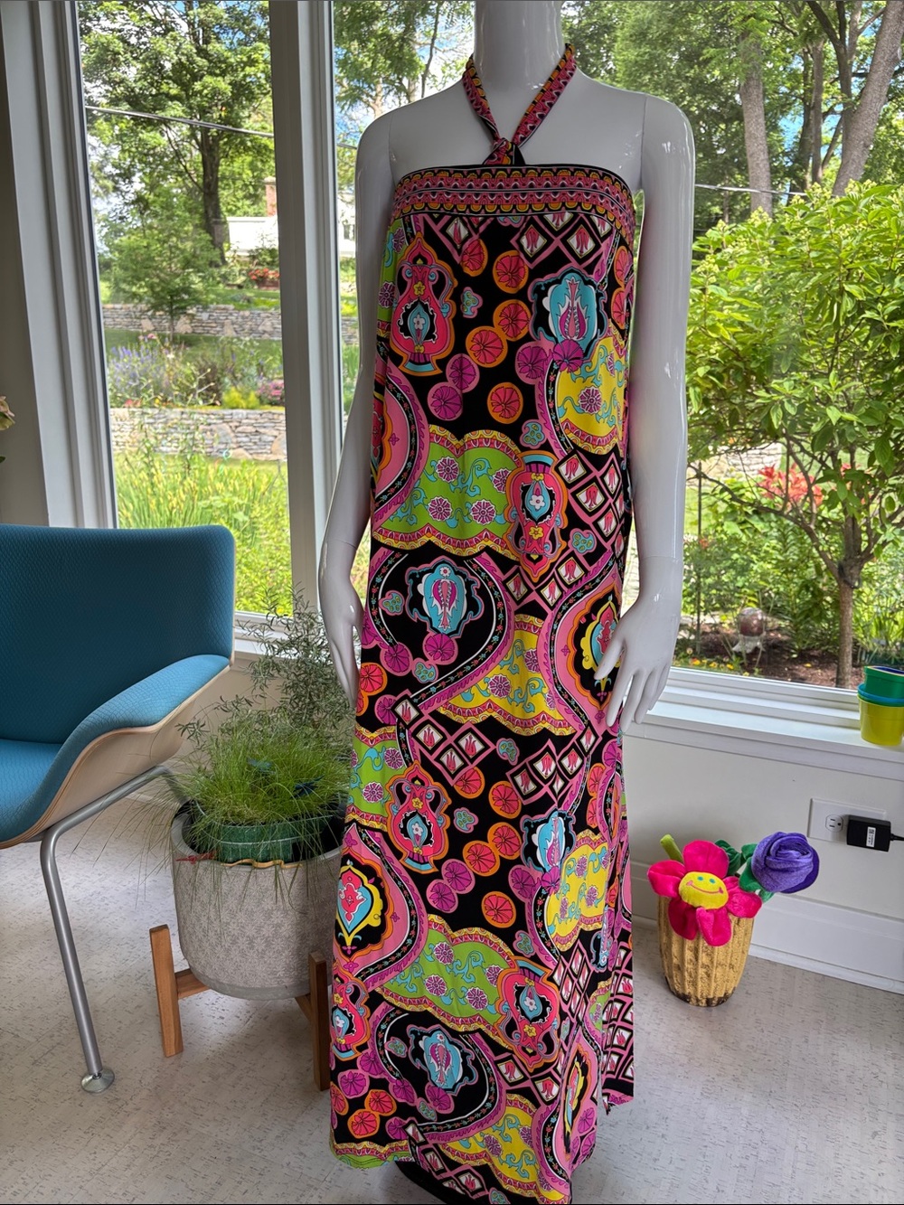 Trina Turk Psychedelic Halter Sarong Dress